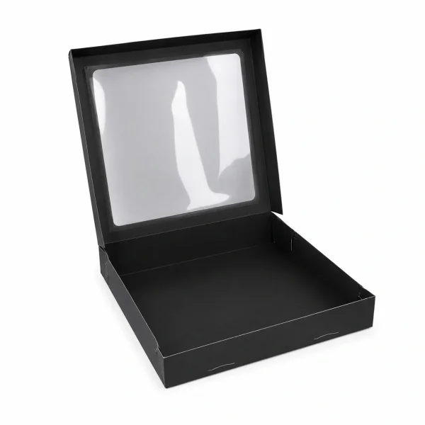 Sushi Faltbox 11, kraft in schwarz/weiß, 325x325x53mm + Deckel mit Fenster (100 Stk.)