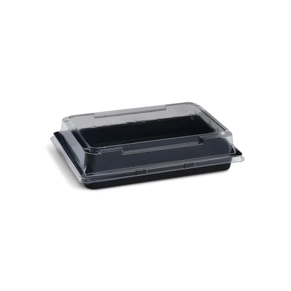 PET Sushi Schale L, schwarz, 185x130x20,5mm + PET Deckel (500 Stk.)