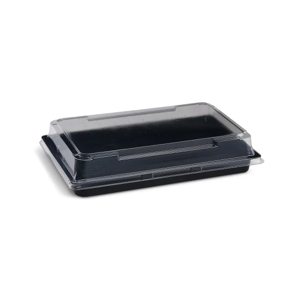 PET Sushi Schale XL, schwarz, 213,5x134x20,5mm + PET Deckel (500 Stk.)
