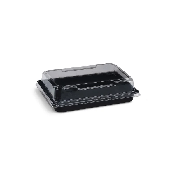 PET Sushi Schale M, schwarz, 163x112x21,1mm + PET Deckel (400 Stk.)