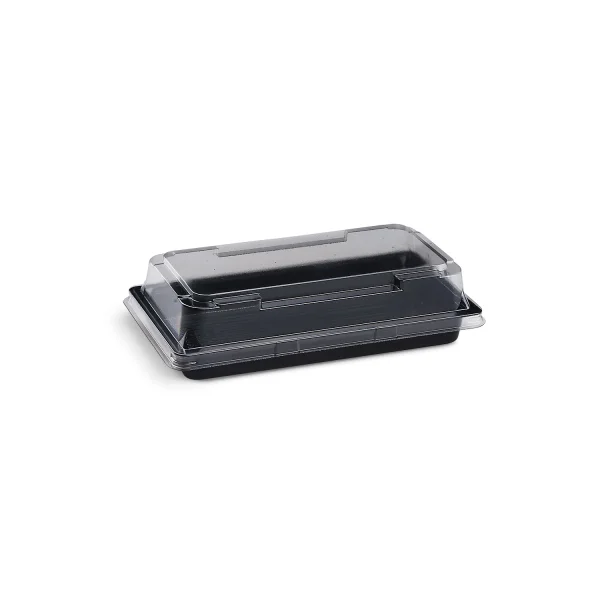 PET Sushi Schale S, schwarz, 140,5x80x21,6mm + PET Deckel (400 Stk.)
