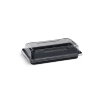 PET Sushi Schale S, schwarz, 140,5x80x21,6mm + PET Deckel...