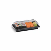 PET Sushi Schale S, schwarz, 140,5x80x21,6mm + PET Deckel...